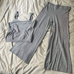 Gray Jersey Lounge Set with Cropped Camisole and Flare Pants